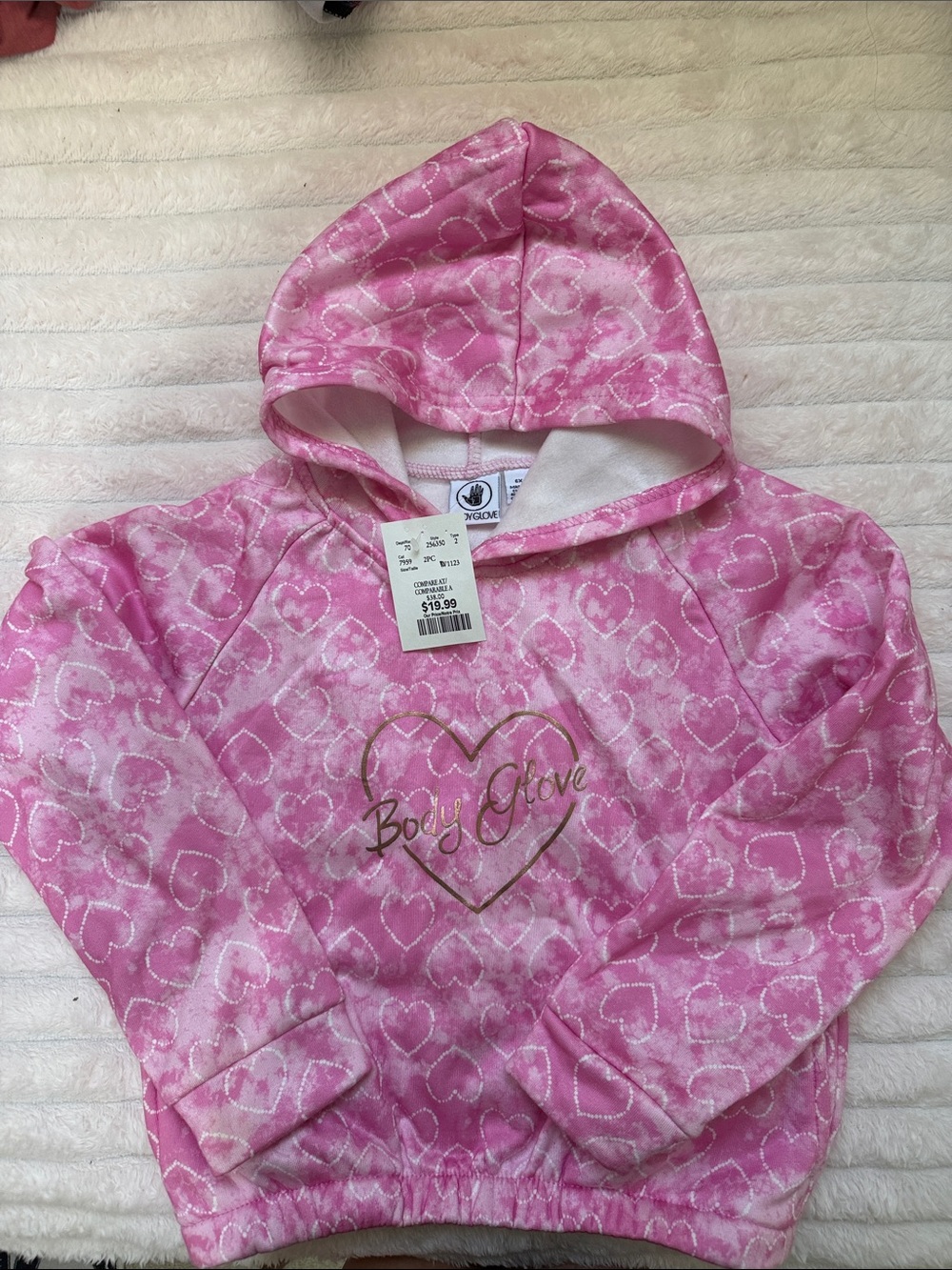 Body Glove Pink Heart Print Hooded Sweatshirt